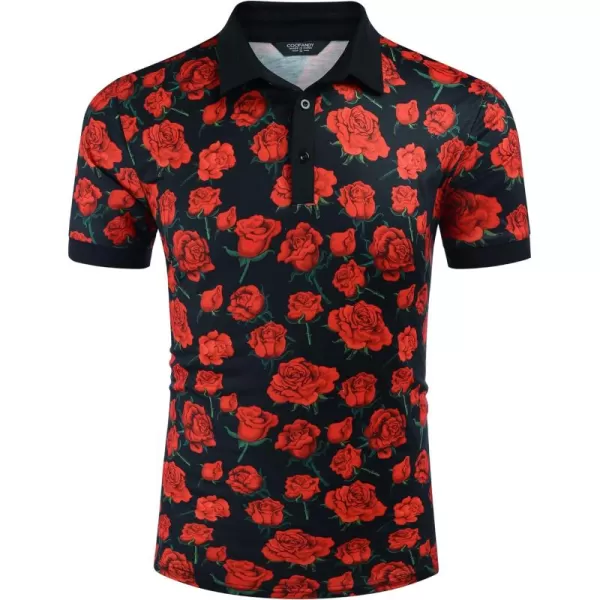 COOFANDY Mens Casual Short Sleeve Polo Shirts Slim Fit Paisley Polo T Shirts Floral Print Shirt)
