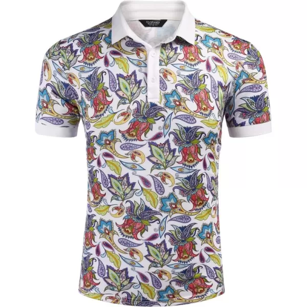 COOFANDY Mens Casual Short Sleeve Polo Shirts Slim Fit Paisley Polo T Shirts Floral Print Shirt)