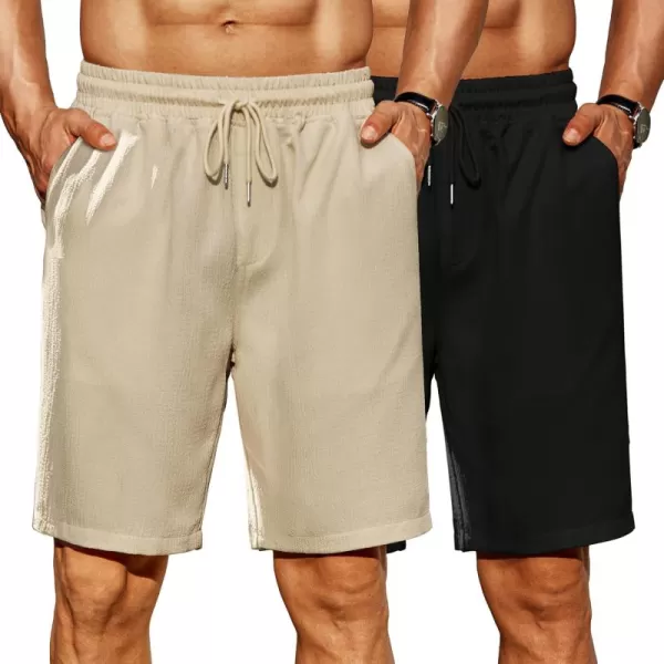 COOFANDY Men's Casual Shorts 9" Elastic Waist Drawstring Shorts Lightweight Regular Fit Beach Summer Shorts