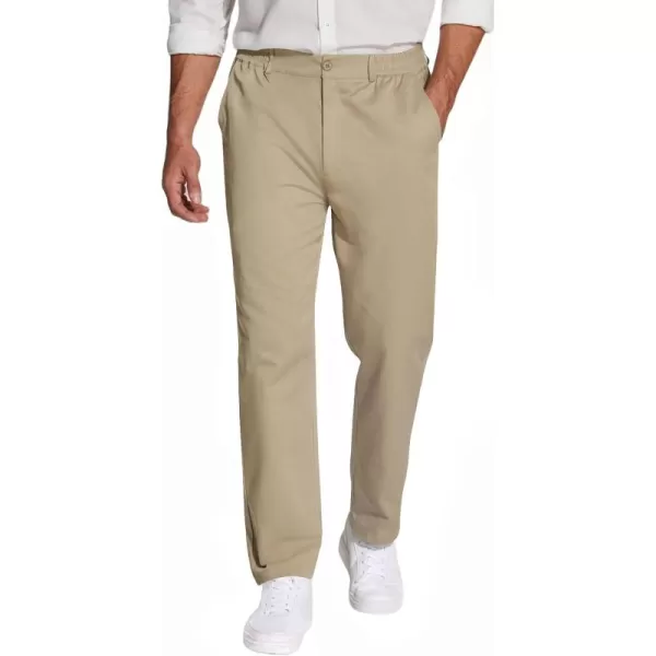 COOFANDY Mens Casual Slacks Relaxed Fit Cotton Chinos Pants Elastic Waistband Flat Front Khaki Pant