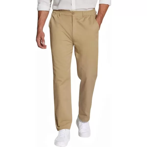 COOFANDY Mens Casual Slacks Relaxed Fit Cotton Chinos Pants Elastic Waistband Flat Front Khaki Pant