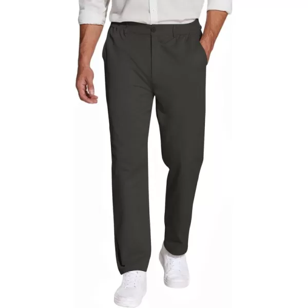 COOFANDY Mens Casual Slacks Relaxed Fit Cotton Chinos Pants Elastic Waistband Flat Front Khaki Pant