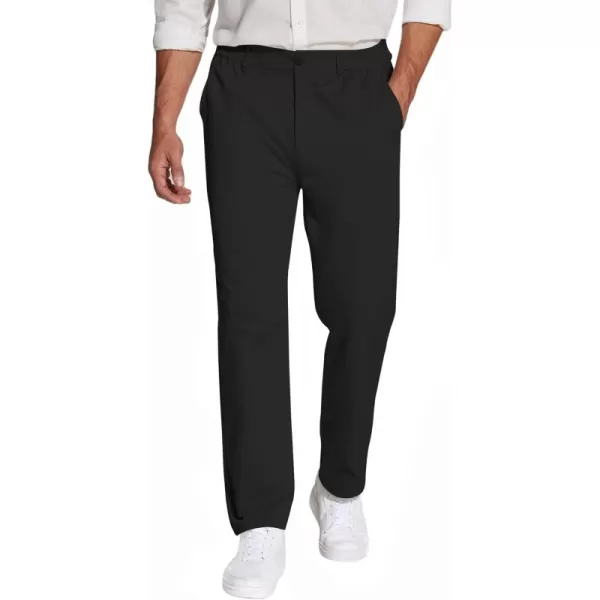 COOFANDY Mens Casual Slacks Relaxed Fit Cotton Chinos Pants Elastic Waistband Flat Front Khaki Pant