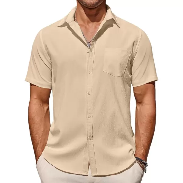 COOFANDY Men's Casual Summer Beach Wrinkle Free Shirts Short Sleeve Button Down Lightweight Untucked Textured Shirt