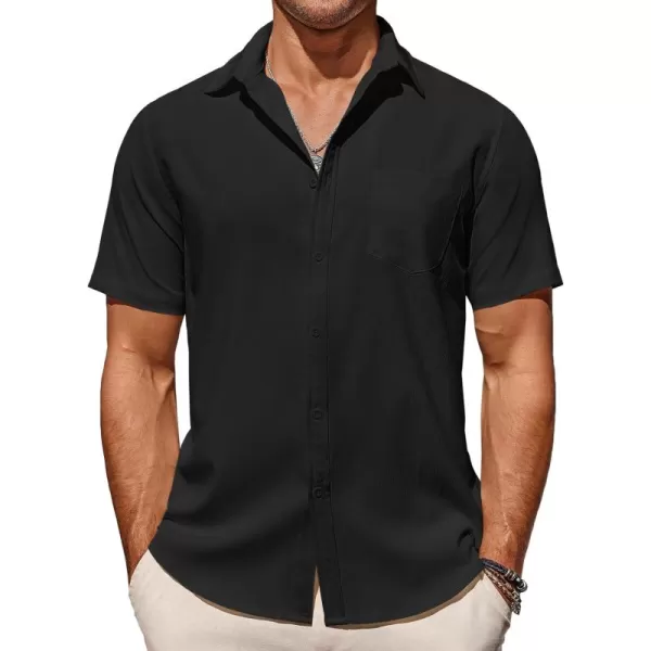 COOFANDY Men's Casual Summer Beach Wrinkle Free Shirts Short Sleeve Button Down Lightweight Untucked Textured Shirt