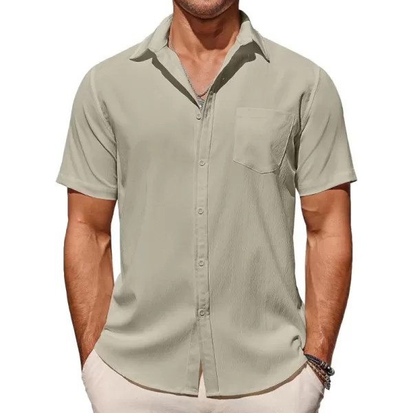 COOFANDY Men's Casual Summer Beach Wrinkle Free Shirts Short Sleeve Button Down Lightweight Untucked Textured Shirt