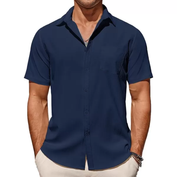 COOFANDY Men's Casual Summer Beach Wrinkle Free Shirts Short Sleeve Button Down Lightweight Untucked Textured Shirt