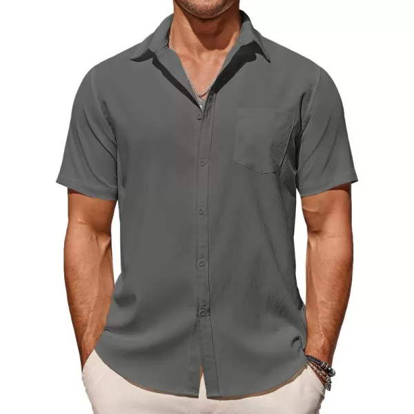 COOFANDY Men's Casual Summer Beach Wrinkle Free Shirts Short Sleeve Button Down Lightweight Untucked Textured Shirt