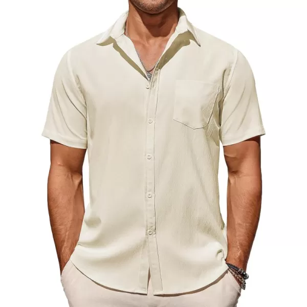 COOFANDY Men's Casual Summer Beach Wrinkle Free Shirts Short Sleeve Button Down Lightweight Untucked Textured Shirt