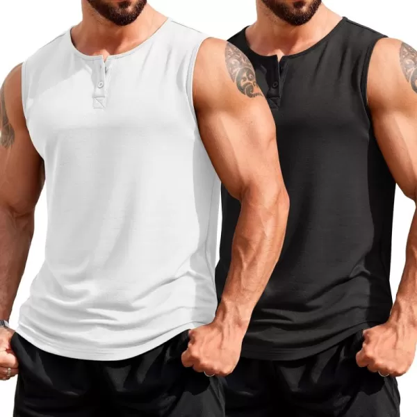 COOFANDY Men's Casual Tank Top Sleeveless Henley Shirts Muscle Fit T Shirt)