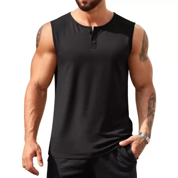 COOFANDY Men's Casual Tank Top Sleeveless Henley Shirts Muscle Fit T Shirt)