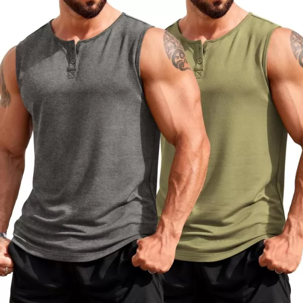 COOFANDY Men's Casual Tank Top Sleeveless Henley Shirts Muscle Fit T Shirt)