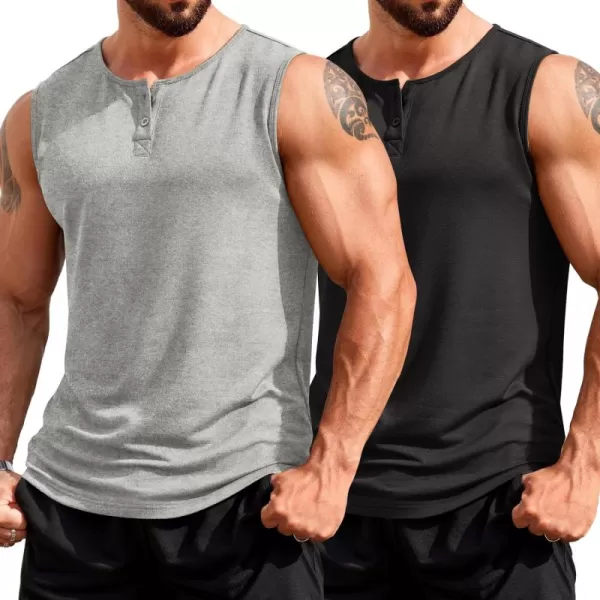 COOFANDY Men's Casual Tank Top Sleeveless Henley Shirts Muscle Fit T Shirt)
