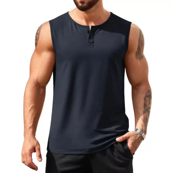 COOFANDY Men's Casual Tank Top Sleeveless Henley Shirts Muscle Fit T Shirt)
