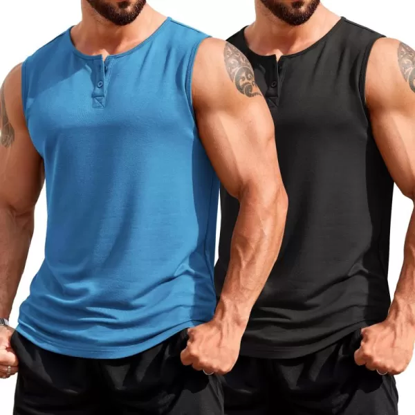 COOFANDY Men's Casual Tank Top Sleeveless Henley Shirts Muscle Fit T Shirt)