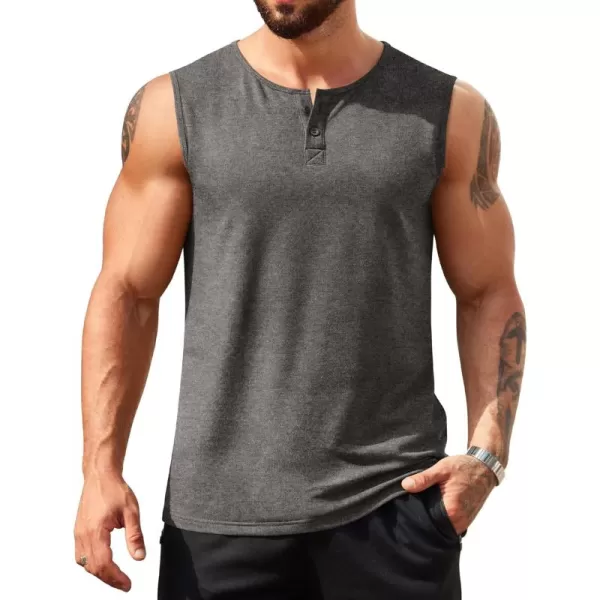COOFANDY Men's Casual Tank Top Sleeveless Henley Shirts Muscle Fit T Shirt)