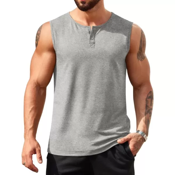 COOFANDY Men's Casual Tank Top Sleeveless Henley Shirts Muscle Fit T Shirt)