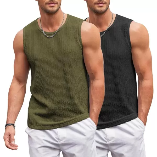 COOFANDY Men's Casual Tank Tops 2 Pack Knit Sleeveless Lightweight Tee Muscle Basic T Shirts