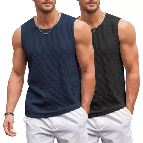 COOFANDY Men's Casual Tank Tops 2 Pack Knit Sleeveless Lightweight Tee Muscle Basic T Shirts