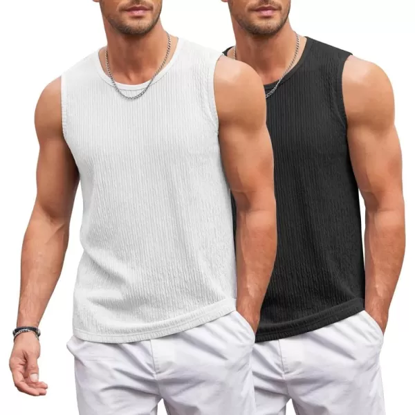 COOFANDY Men's Casual Tank Tops 2 Pack Knit Sleeveless Lightweight Tee Muscle Basic T Shirts