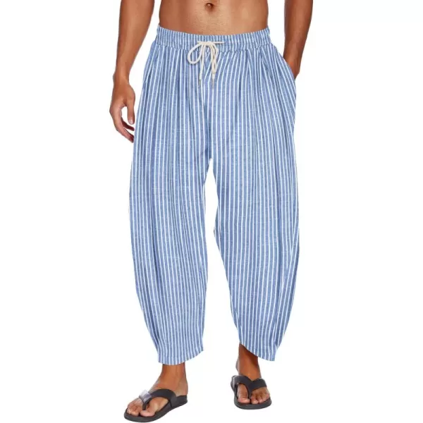 COOFANDY Men's Cotton Linen Harem Pants Drawstring Casual Cropped Trousers Lightweight Loose Beach Yoga Pants with Pockets
