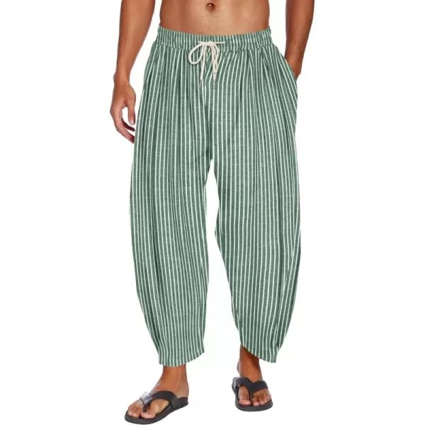 COOFANDY Men's Cotton Linen Harem Pants Drawstring Casual Cropped Trousers Lightweight Loose Beach Yoga Pants with Pockets