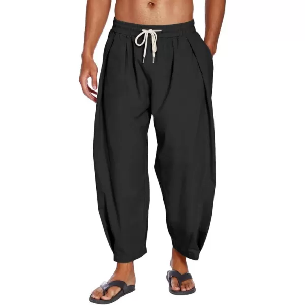 COOFANDY Men's Cotton Linen Harem Pants Drawstring Casual Cropped Trousers Lightweight Loose Beach Yoga Pants with Pockets