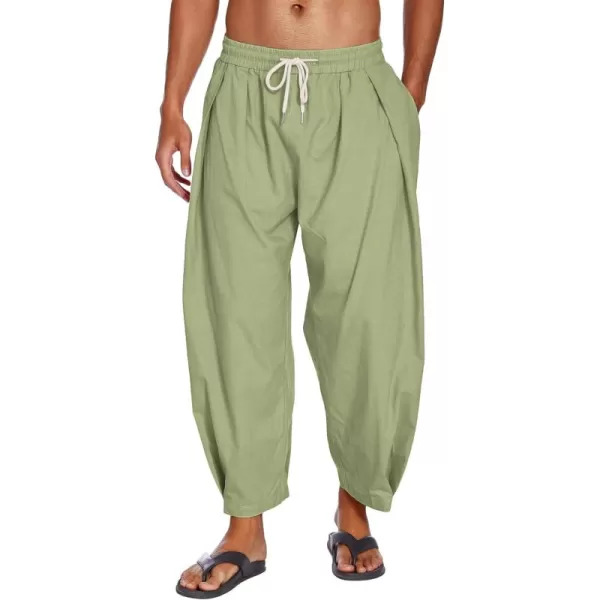 COOFANDY Men's Cotton Linen Harem Pants Drawstring Casual Cropped Trousers Lightweight Loose Beach Yoga Pants with Pockets