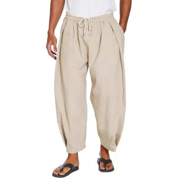 COOFANDY Men's Cotton Linen Harem Pants Drawstring Casual Cropped Trousers Lightweight Loose Beach Yoga Pants with Pockets
