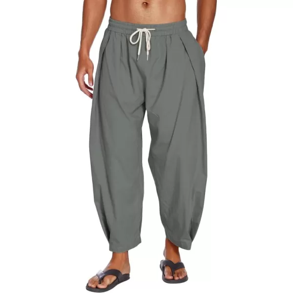 COOFANDY Men's Cotton Linen Harem Pants Drawstring Casual Cropped Trousers Lightweight Loose Beach Yoga Pants with Pockets
