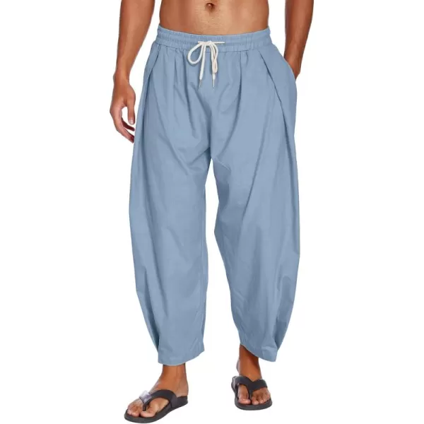 COOFANDY Men's Cotton Linen Harem Pants Drawstring Casual Cropped Trousers Lightweight Loose Beach Yoga Pants with Pockets