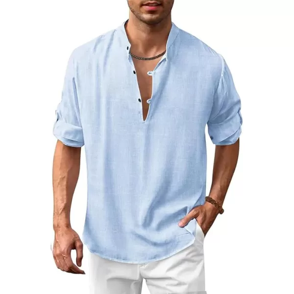 COOFANDY Men's Cotton Linen Henley Shirt Casual Beach Hippie Shirts Long Sleeve T-Shirts