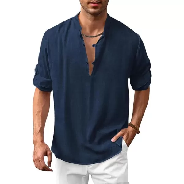 COOFANDY Men's Cotton Linen Henley Shirt Casual Beach Hippie Shirts Long Sleeve T-Shirts