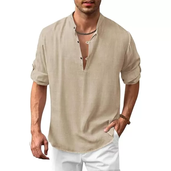 COOFANDY Men's Cotton Linen Henley Shirt Casual Beach Hippie Shirts Long Sleeve T-Shirts