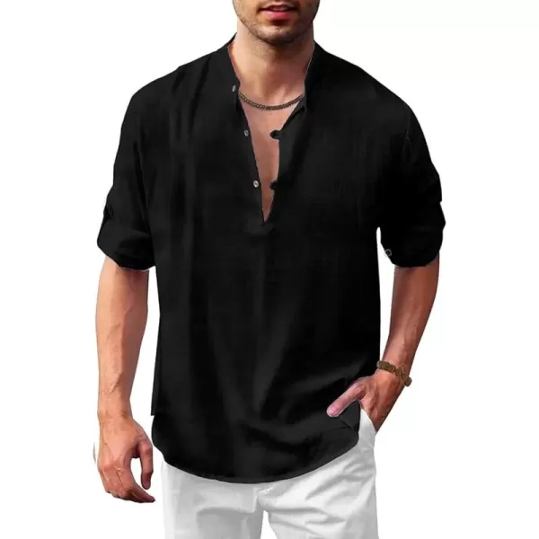 COOFANDY Men's Cotton Linen Henley Shirt Casual Beach Hippie Shirts Long Sleeve T-Shirts