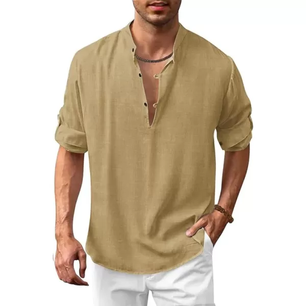 COOFANDY Men's Cotton Linen Henley Shirt Casual Beach Hippie Shirts Long Sleeve T-Shirts