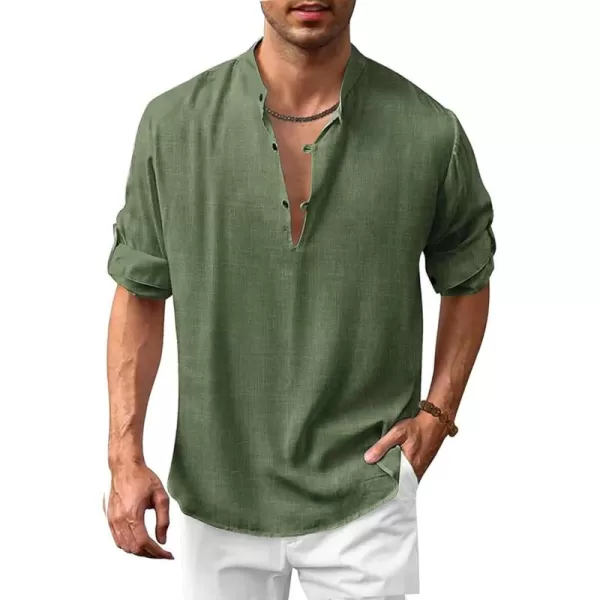 COOFANDY Men's Cotton Linen Henley Shirt Casual Beach Hippie Shirts Long Sleeve T-Shirts