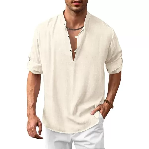 COOFANDY Men's Cotton Linen Henley Shirt Casual Beach Hippie Shirts Long Sleeve T-Shirts