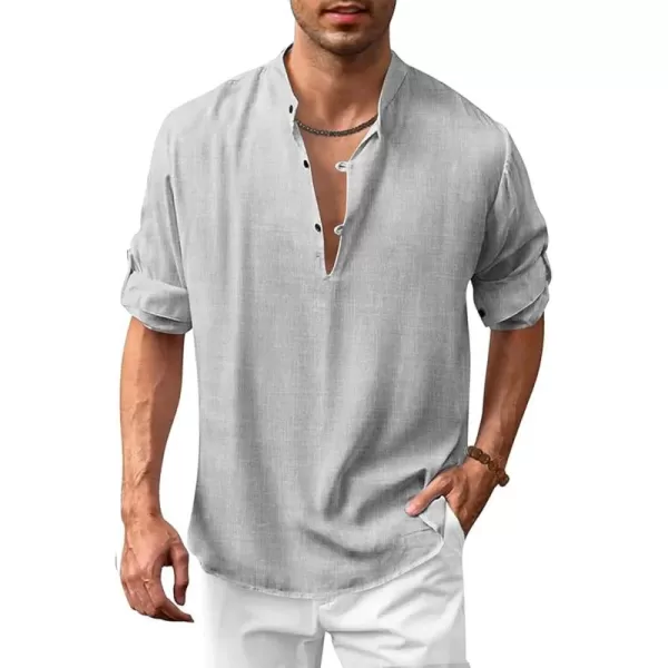 COOFANDY Men's Cotton Linen Henley Shirt Casual Beach Hippie Shirts Long Sleeve T-Shirts