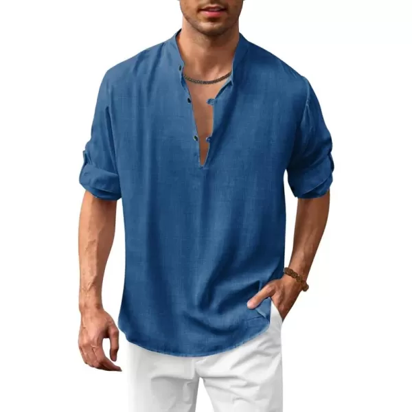 COOFANDY Men's Cotton Linen Henley Shirt Casual Beach Hippie Shirts Long Sleeve T-Shirts