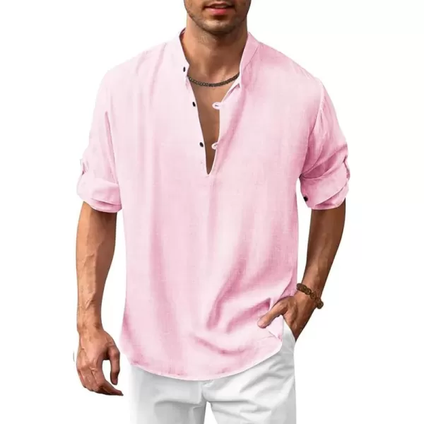 COOFANDY Men's Cotton Linen Henley Shirt Casual Beach Hippie Shirts Long Sleeve T-Shirts