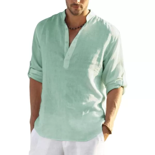 COOFANDY Men's Cotton Linen Henley Shirt Long Sleeve Hippie Casual Beach T Shirts