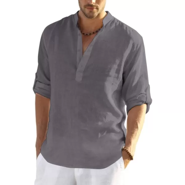 COOFANDY Men's Cotton Linen Henley Shirt Long Sleeve Hippie Casual Beach T Shirts