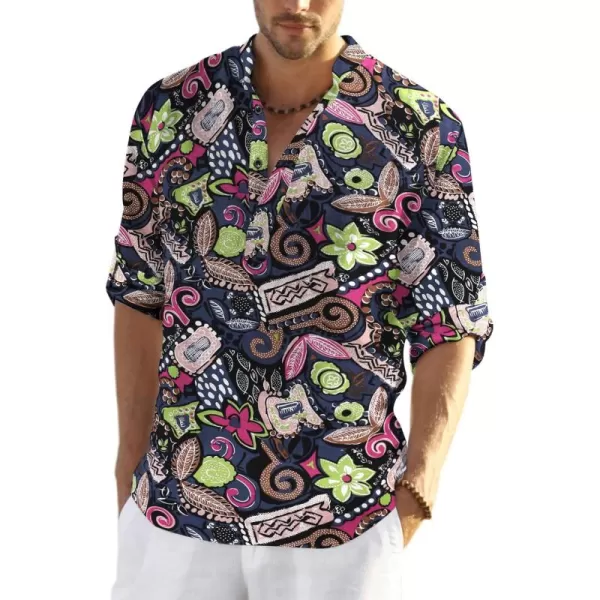 COOFANDY Men's Cotton Linen Henley Shirt Long Sleeve Hippie Casual Beach T Shirts