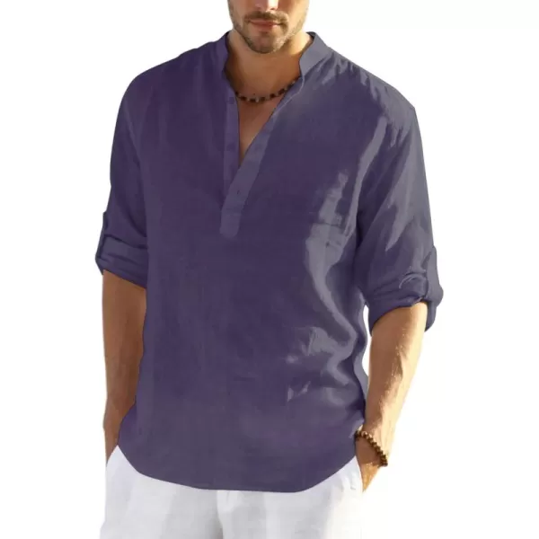 COOFANDY Men's Cotton Linen Henley Shirt Long Sleeve Hippie Casual Beach T Shirts