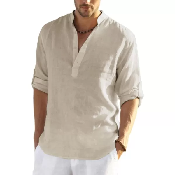 COOFANDY Men's Cotton Linen Henley Shirt Long Sleeve Hippie Casual Beach T Shirts