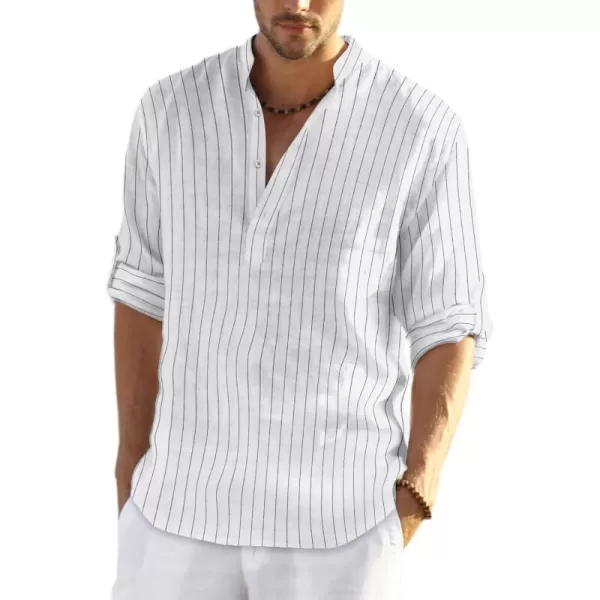 COOFANDY Men's Cotton Linen Henley Shirt Long Sleeve Hippie Casual Beach T Shirts