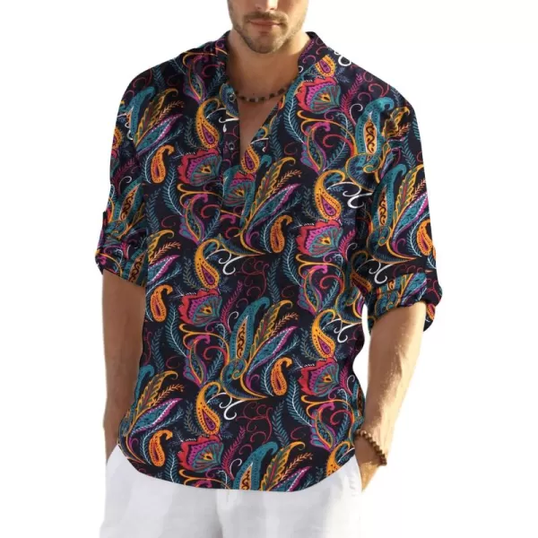 COOFANDY Men's Cotton Linen Henley Shirt Long Sleeve Hippie Casual Beach T Shirts