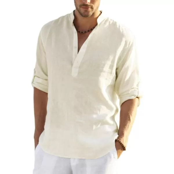 COOFANDY Men's Cotton Linen Henley Shirt Long Sleeve Hippie Casual Beach T Shirts