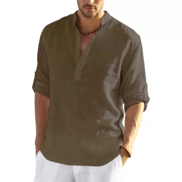 COOFANDY Men's Cotton Linen Henley Shirt Long Sleeve Hippie Casual Beach T Shirts